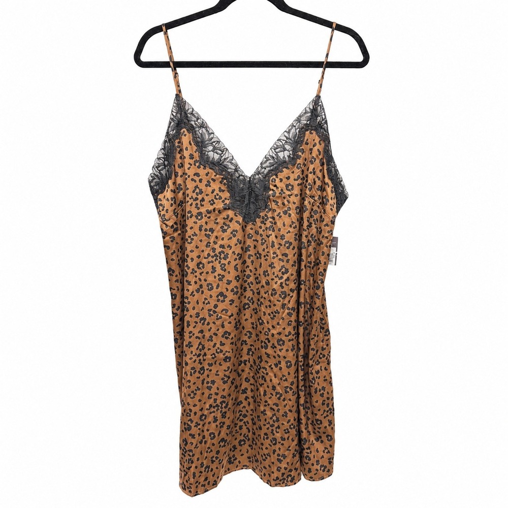 Auden Satin Lace Leopard Animal Print Slip Dress Cami XXL Vamp Vintage Glam NWT